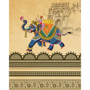 Rajasthani royal ride blind design in white, blue, yellow and brown, full view